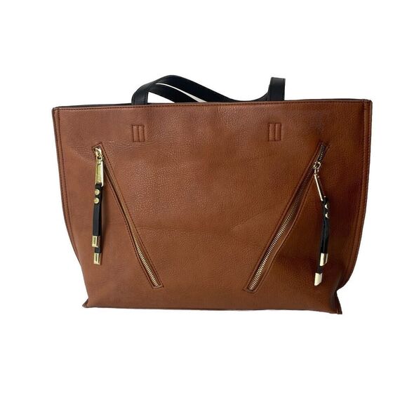 Steve Madden Brown Tote Double Handled Inside Zipper Pocket 2 Open Pockets Large - Picture 1 of 14